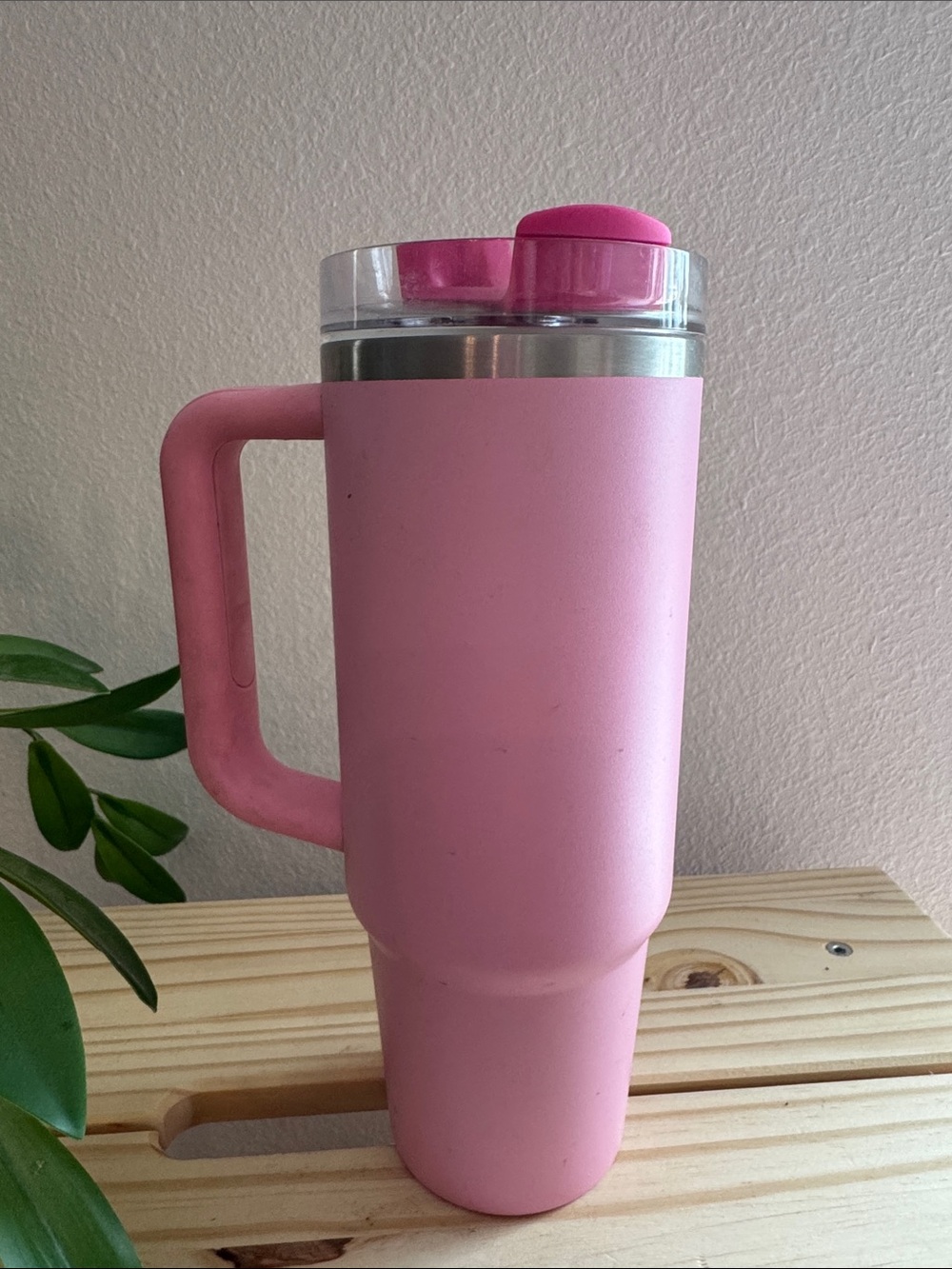 Stanley Pink Travel Mug with Handle and Clear Lid - Picture 2 of 3
